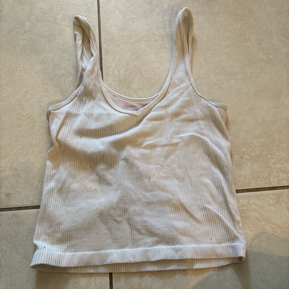 Suzette Collection White Ribbed Tank Top